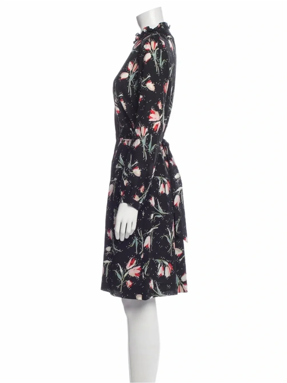 Rebecca Taylor Black Floral silk Tie-Waist Dress size 6 great condition